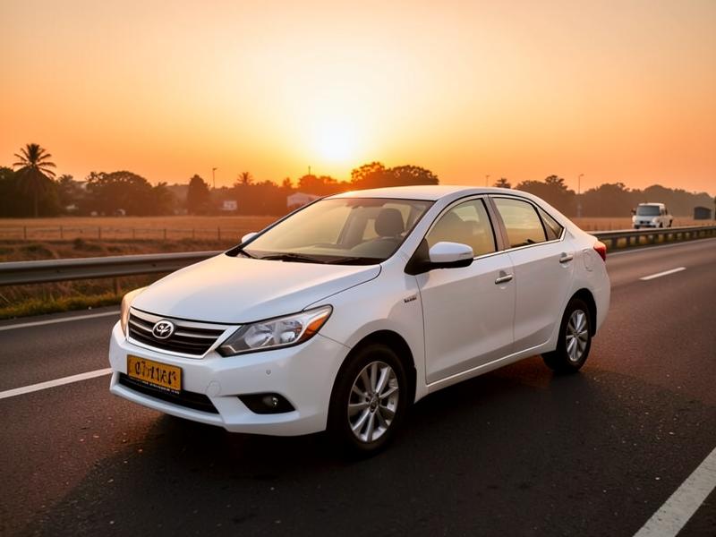Clean white sedan taxi at golden hour